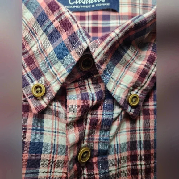 Men's Big & Tall Roundtree & Yorke Casuals Button Long Sleeve Shirt 2X Red Plaid - Picture 3 of 9